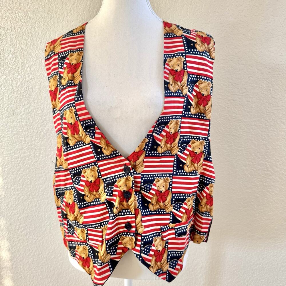 JLN USA Vest Teddy Bear Patriotic American Flag Size X-Large 4TH OF JULY Maga